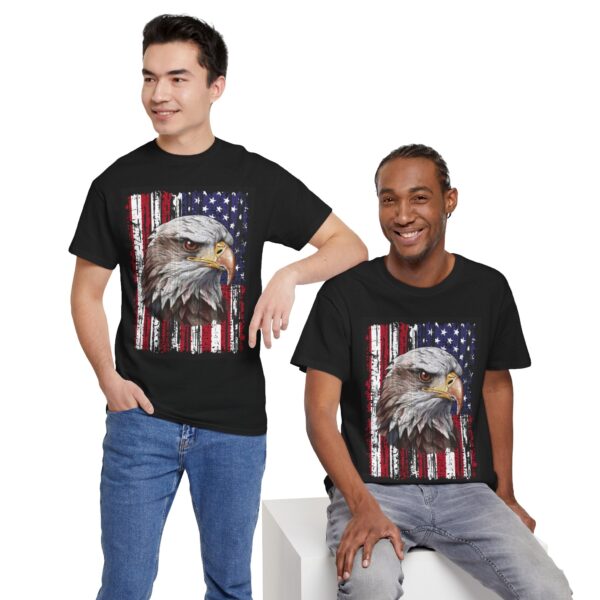 Grunge Bald Eagle with USA flag T-Shirt - Front Print - Image 26