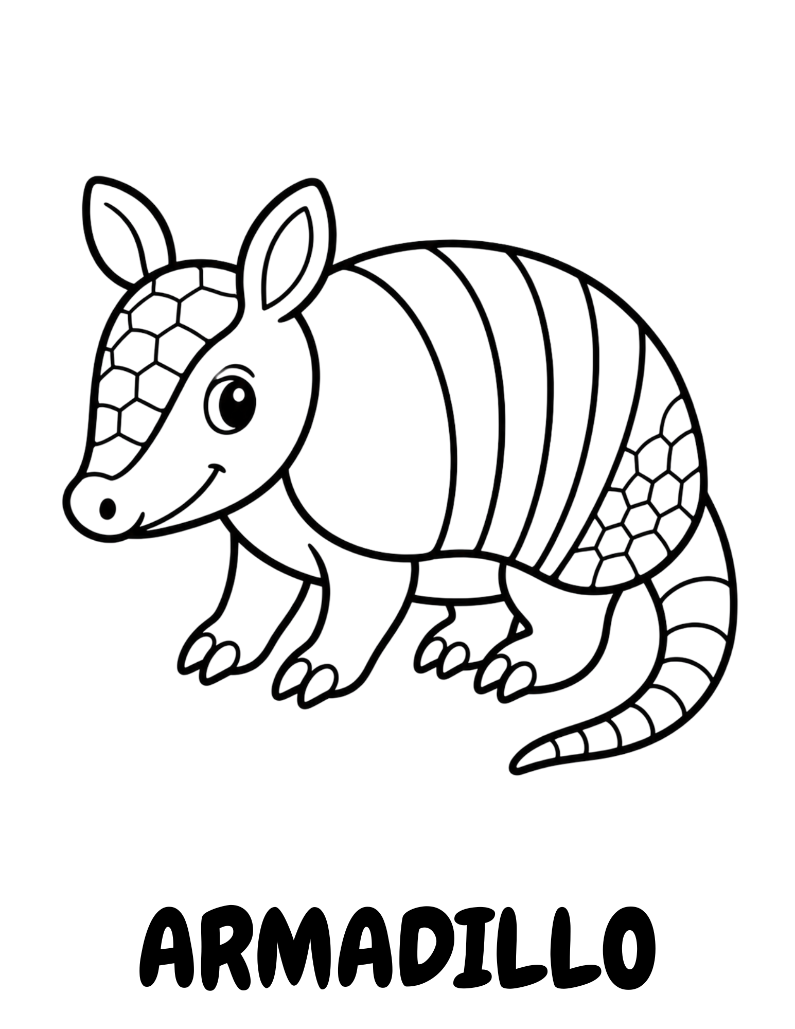 Wild Southeast Texas coloring book armadillo page — bold outline illustration for kids