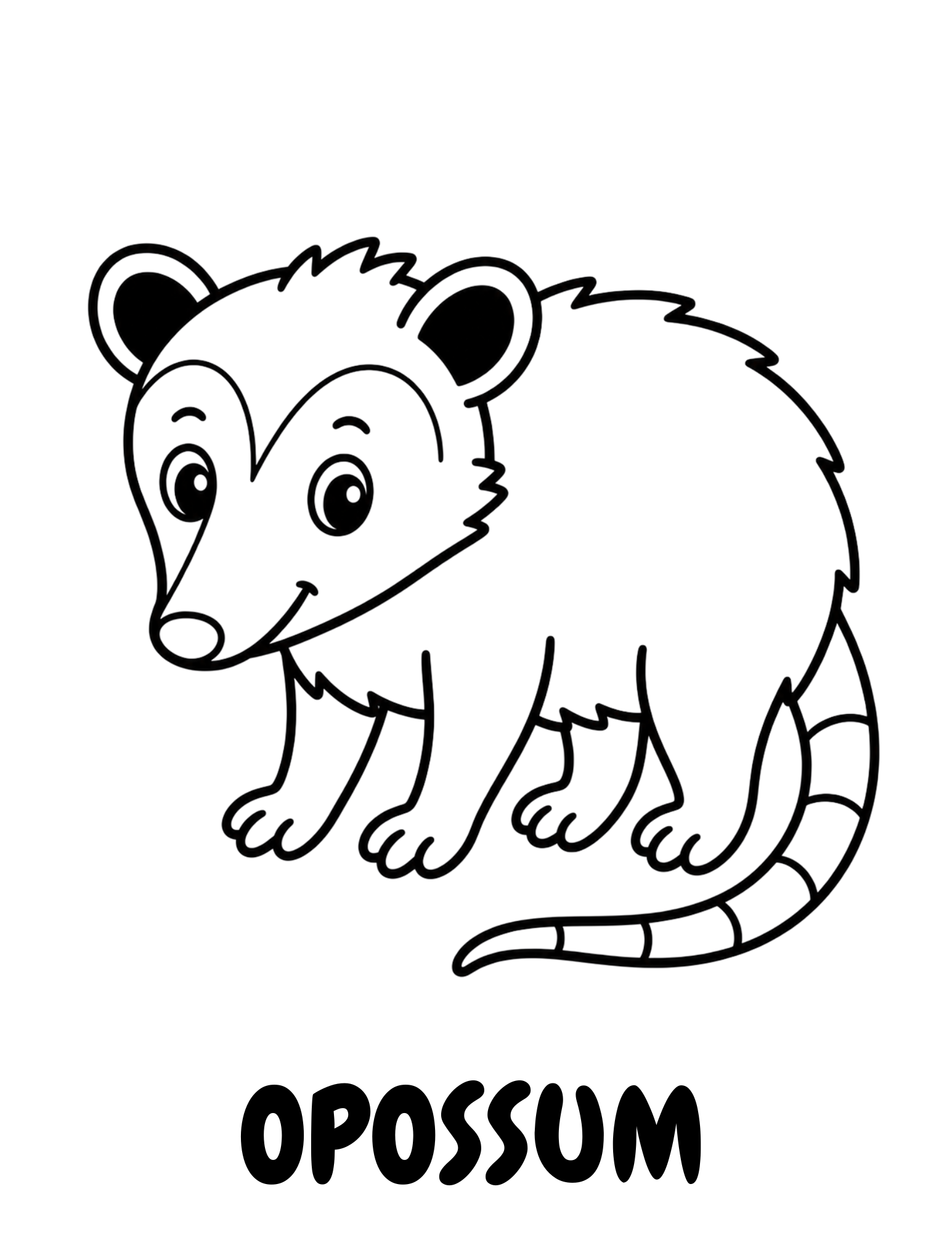 Wild Southeast Texas coloring book opossum page — bold outline illustration for kids