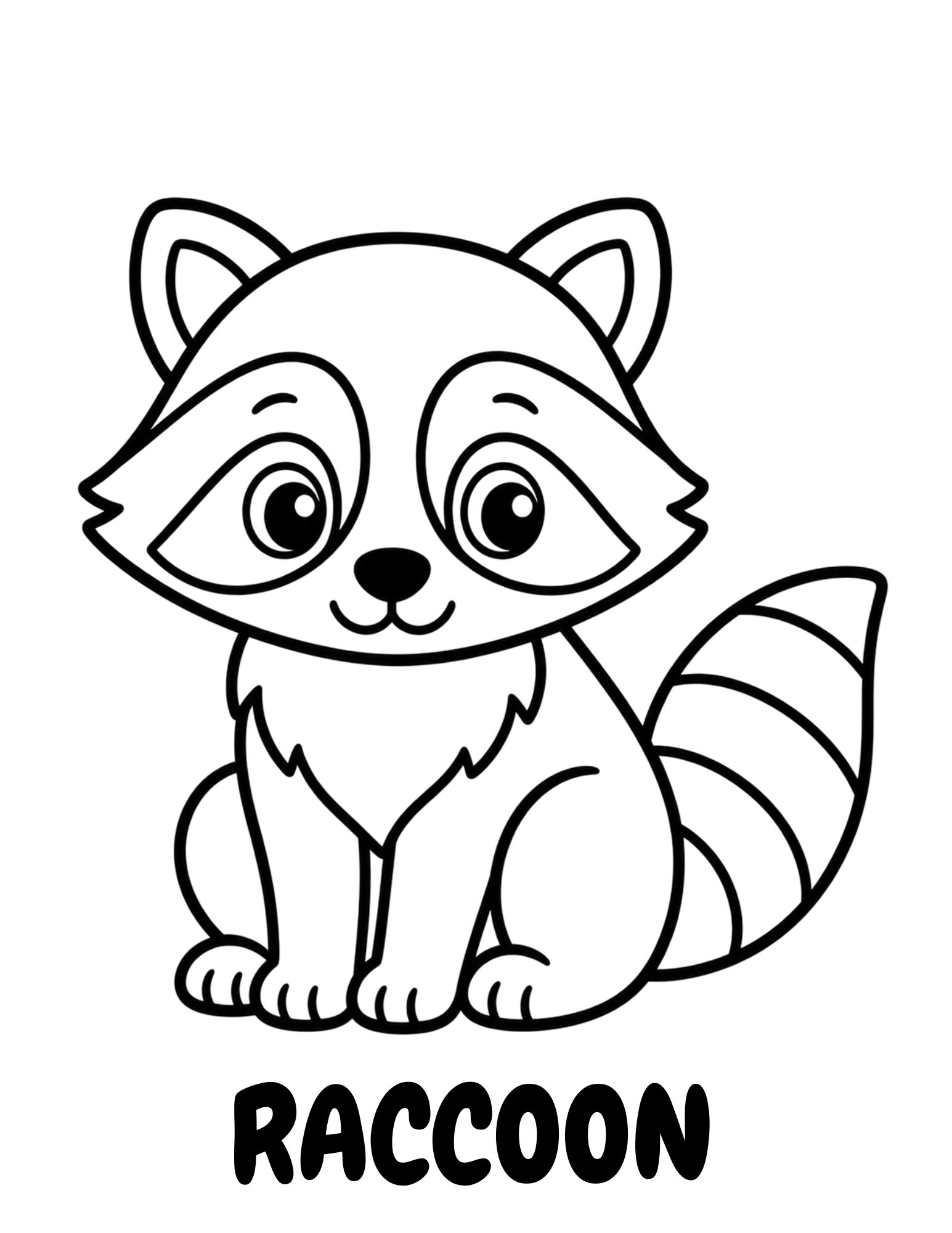 Wild Southeast Texas coloring book raccoon page — bold outline illustration for kids